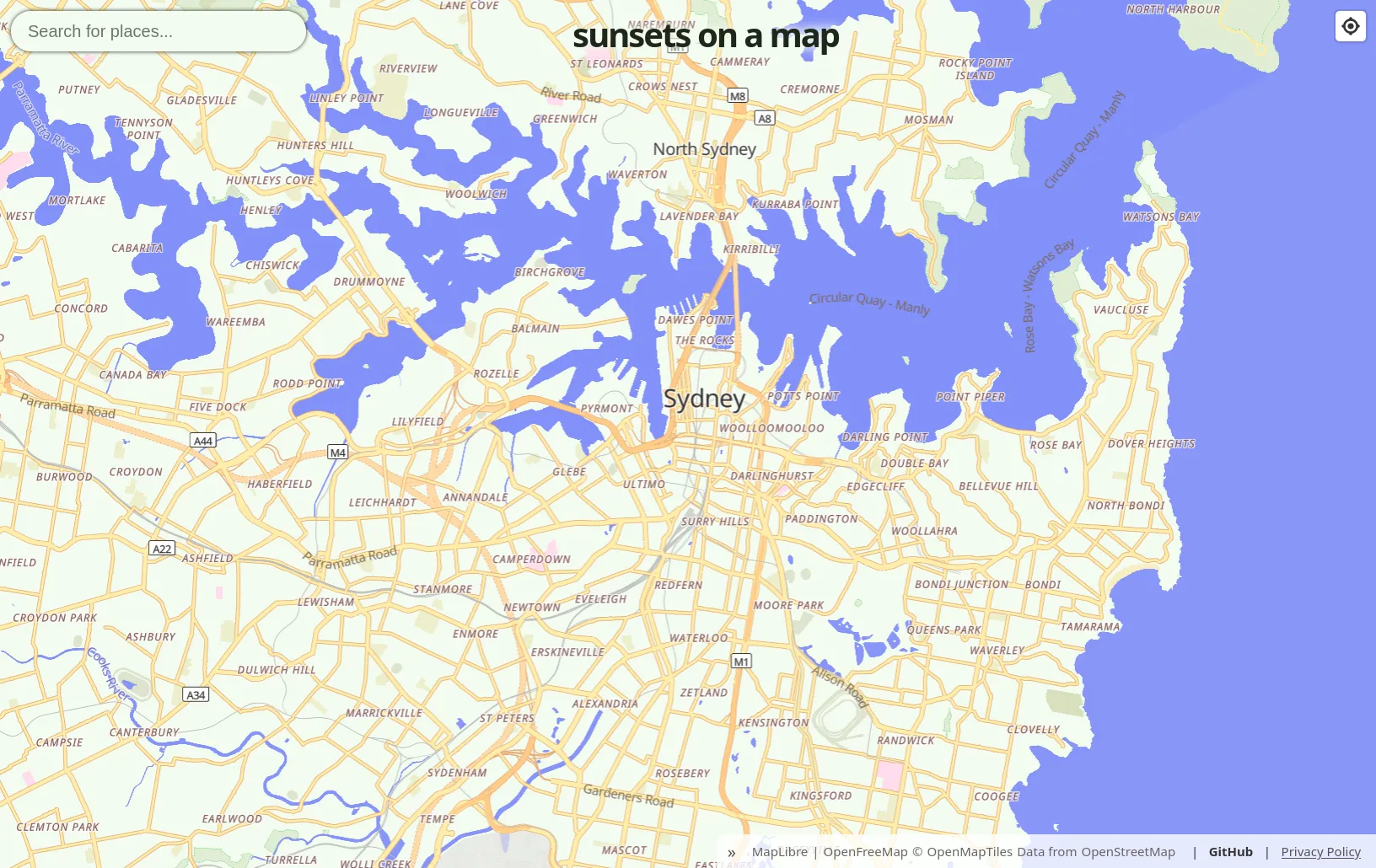 sunsets on a map